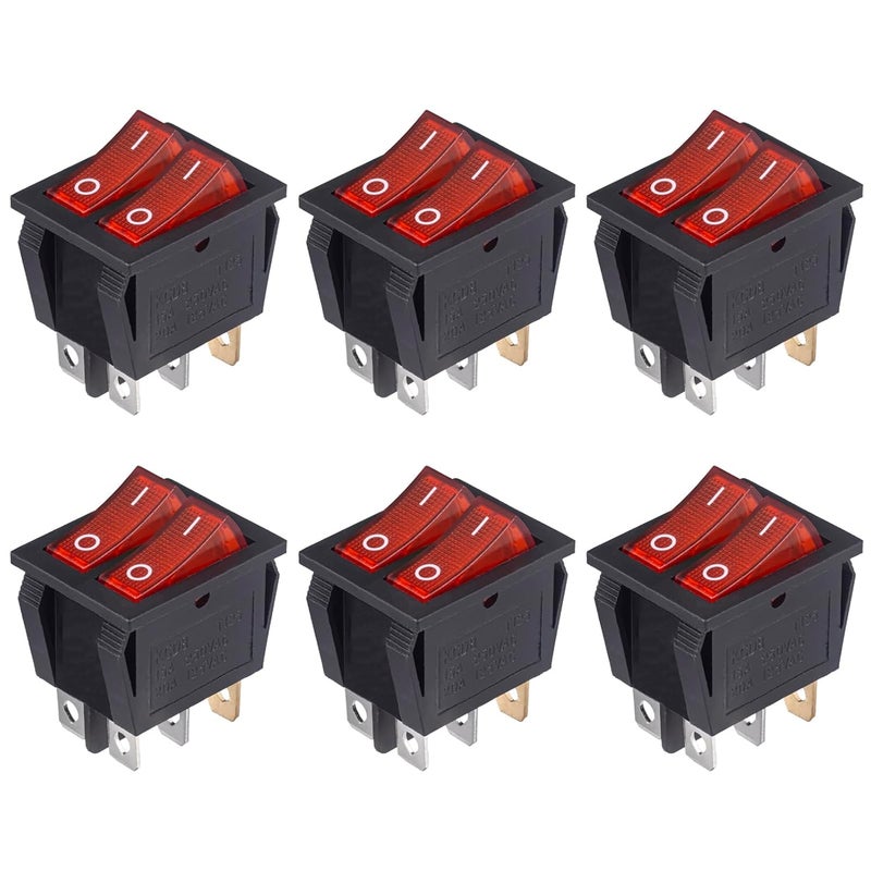 VEXUNGA 6pcs Mini Rocker Switch On Off Red Light Double Rocker Switch Boat 20A 125V AC 15A 250V 6 Pin 2 Position Lighted Illuminated SPST Snap Dual Switches for Car Marine - Image 1